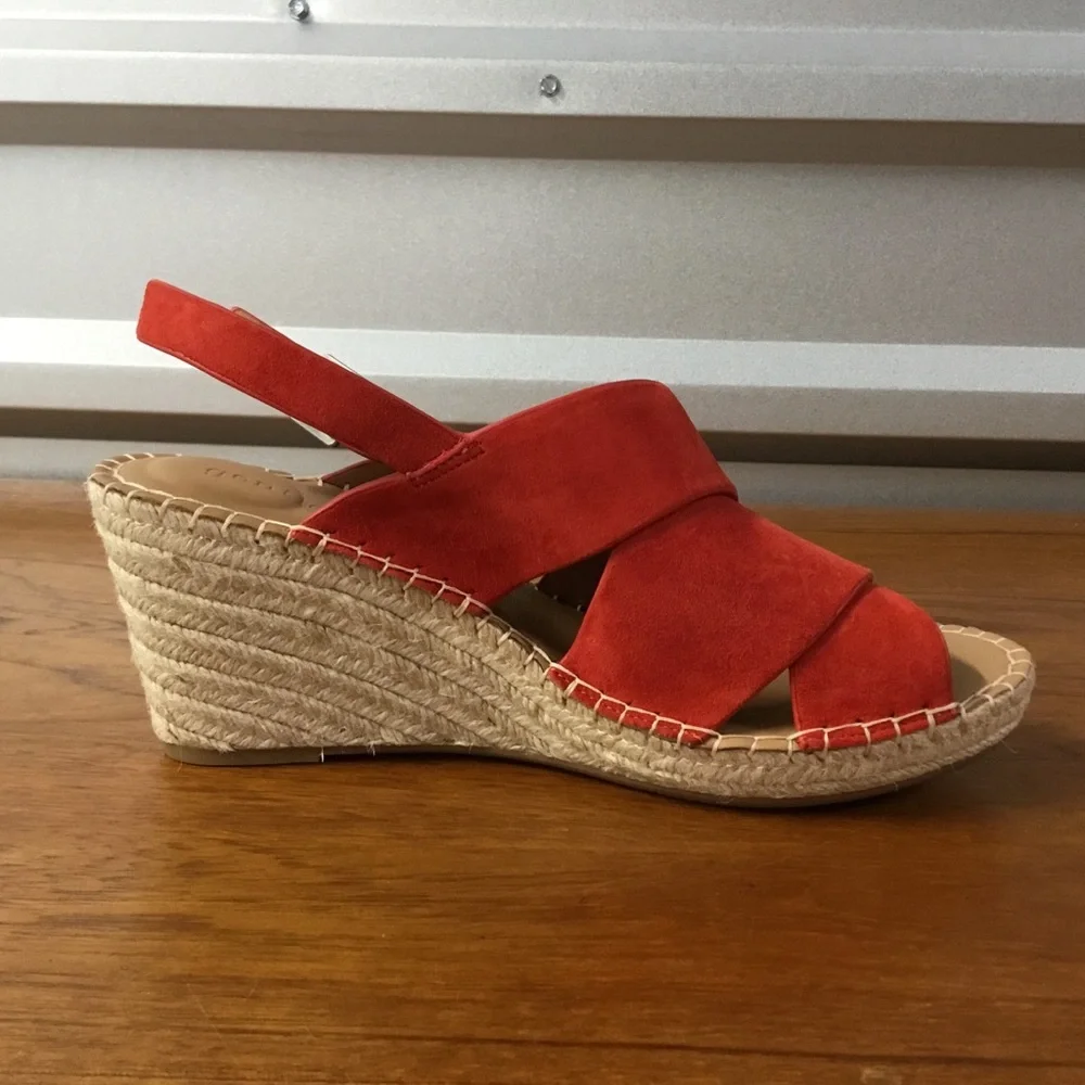 Gentle Souls Women Claudia Red Leather Wedge Espadrilles Sandal Size 9.5